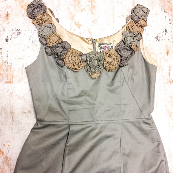 Anthro Baraschi Retro Rosette Dress Gray - Picture 2 of 6